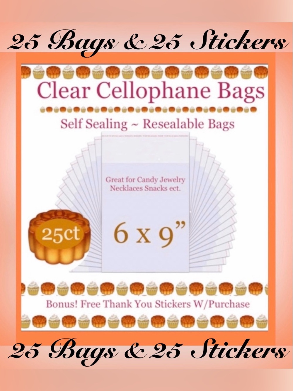 25ct~6’x9’ Crystal Clear/Resealable Bags w/25ct Free Thank You Stickers 🍃🆕🍃